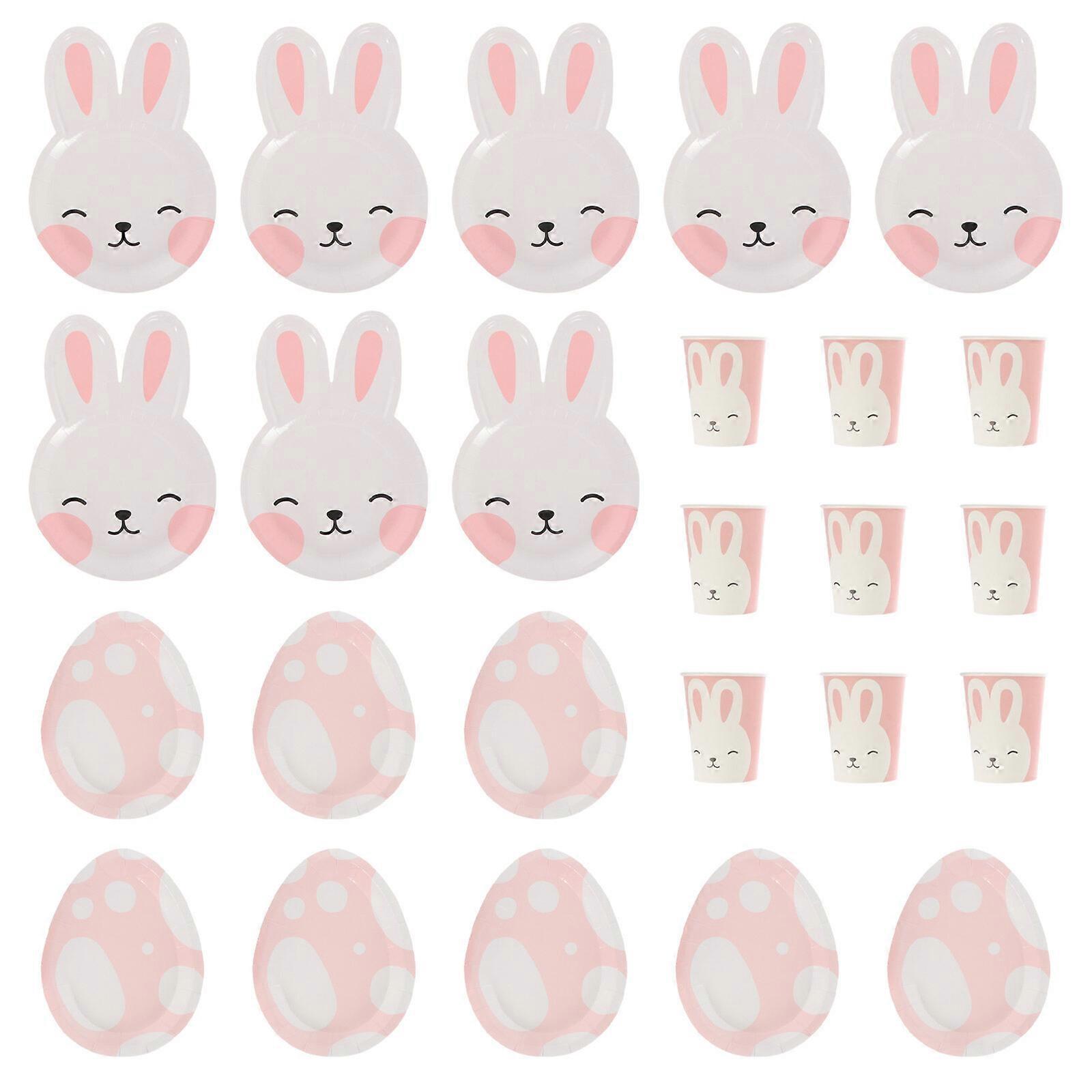 1 Set Paper Cups Disposable Paper Plates Picnic Bunny Pattern Plates Cups