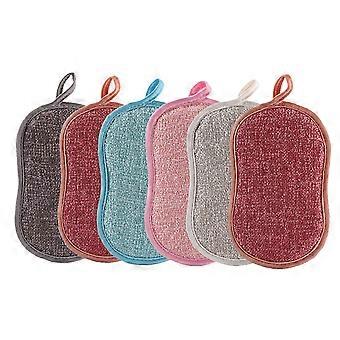 6PC Dishwashing Brush Household Double Sided Dishwashing Sponge Wipe Block Kitchen Rag Magic Wipe to Remove Oily