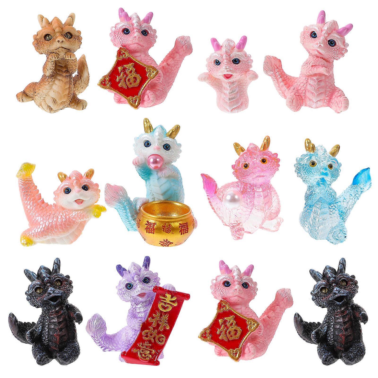12pcs Year of Dragon Cartoon Zodiac Dragon Figurine Resin DIY Mini Dragon Decoration(Mixed Style)
