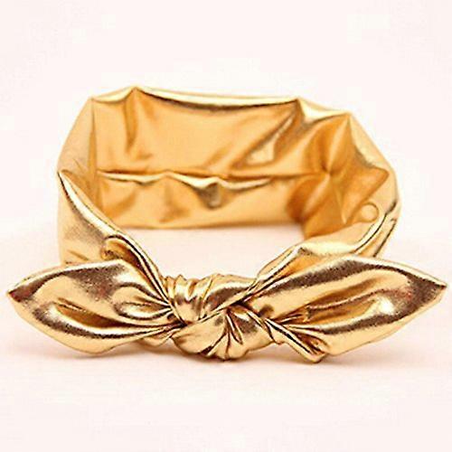 New Fashion Children Metallic Messy Big Bow baby Girls Elasticity Headband Baby kids Cloth Turban Knot Hairband Wrap (1pc, Gold)