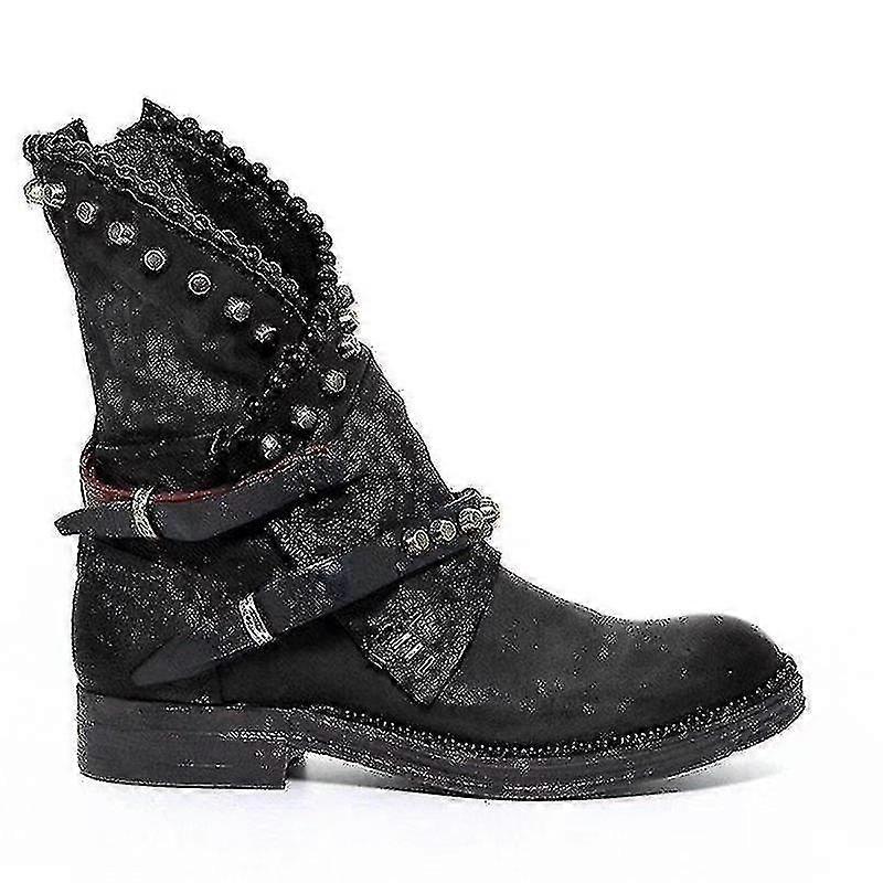 2023 New Women Punk Studded Ankle Boots Zip Biker Booties Shoes