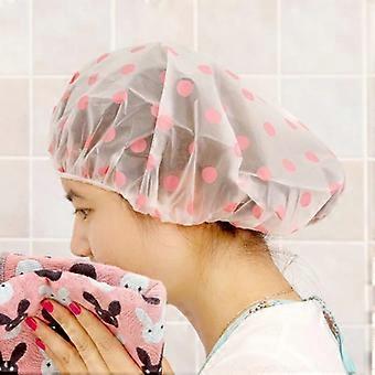 6Pcs Fashion Wave Point Waterproof Shower Cap Elastic Reusable Shower Cap Bath Hair Cover Salon Chiffon Hat Prevent Hair Wet