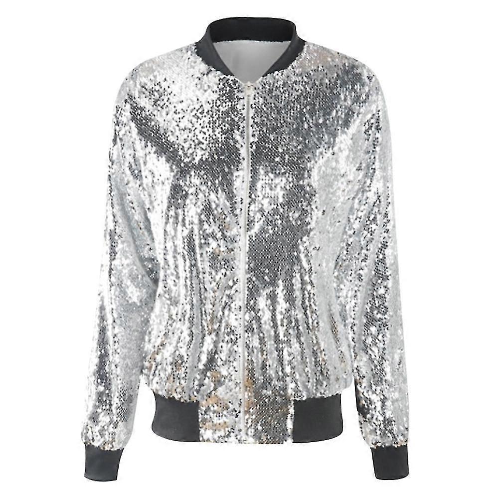Allthemen Womens Trend Sequin Zipper Cropped Party Jacket