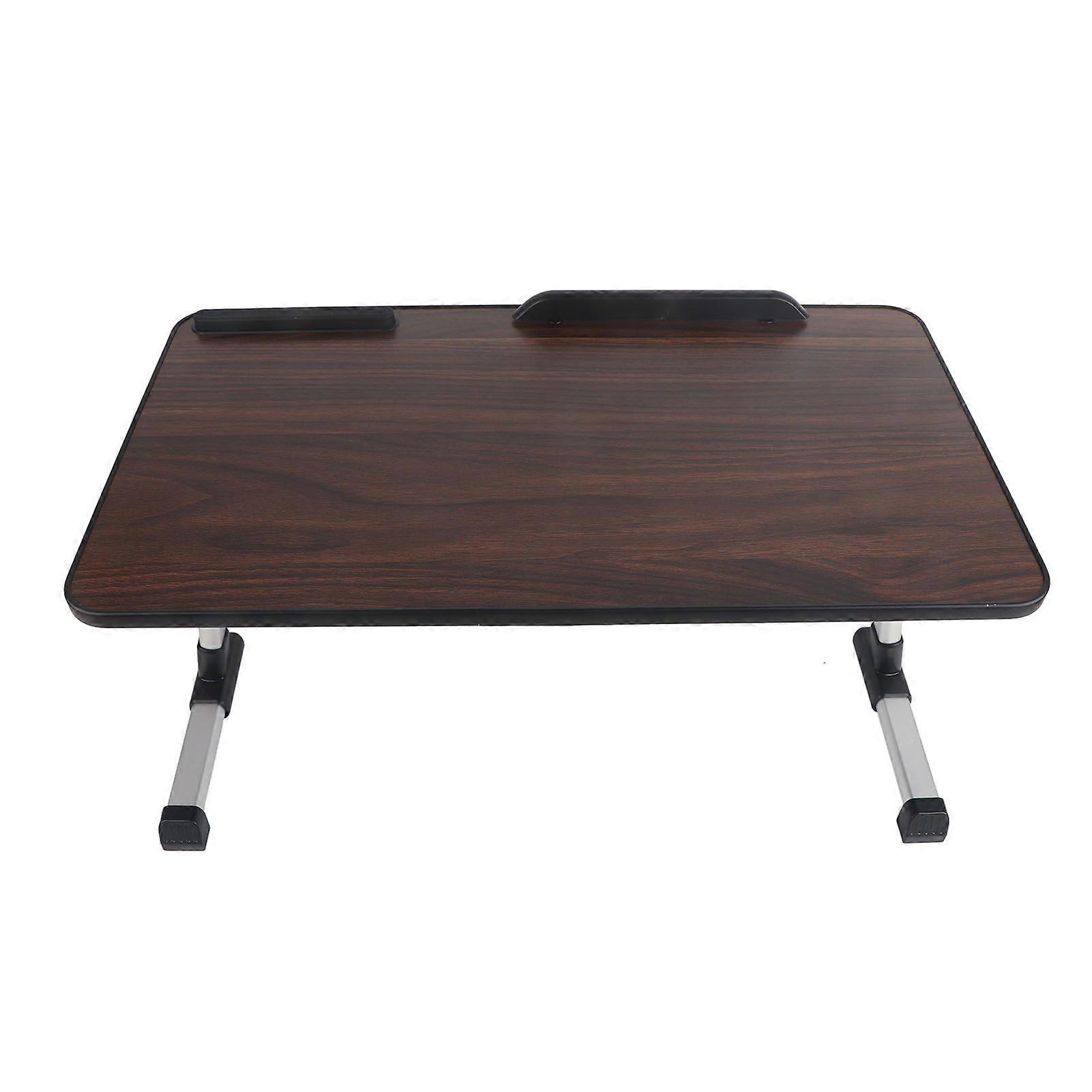 Bed Folding Table Aluminium Alloy Skid Resistance Double Baffle Lap Standing Desk for Home Dormitory Walnut