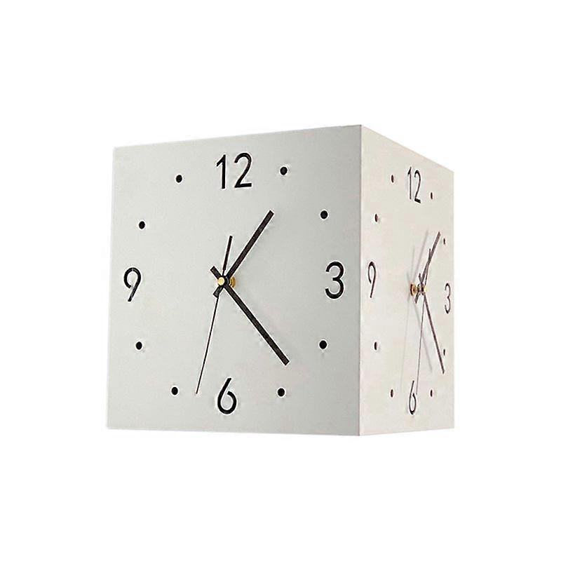 Quiet Square Wall Clock in Bedroom-Double-Sided, Sensor Charging, Luminous, Metal Corner Clock, (White)