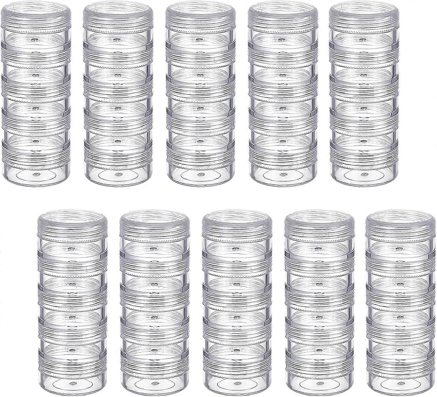50Pcs 1.54x3.82Inch Layer Cylinder Stackable Bead Containers Round Plastic Storage Clear Bead Storage Jars Accessories for Small Items and Other Craft