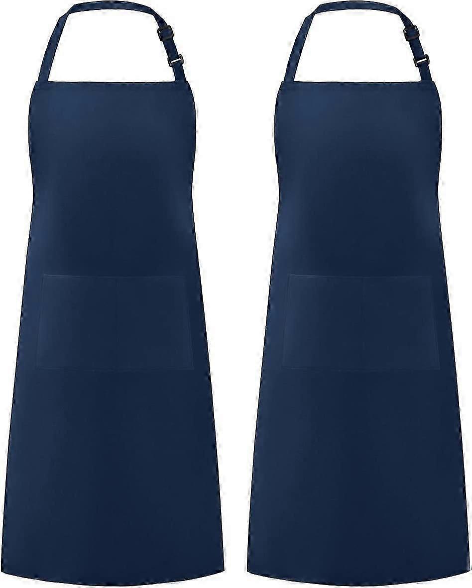 Adjustable Waterproof Apron 2 Pockets Kitchen Halter Bib blue - 2 Pieces