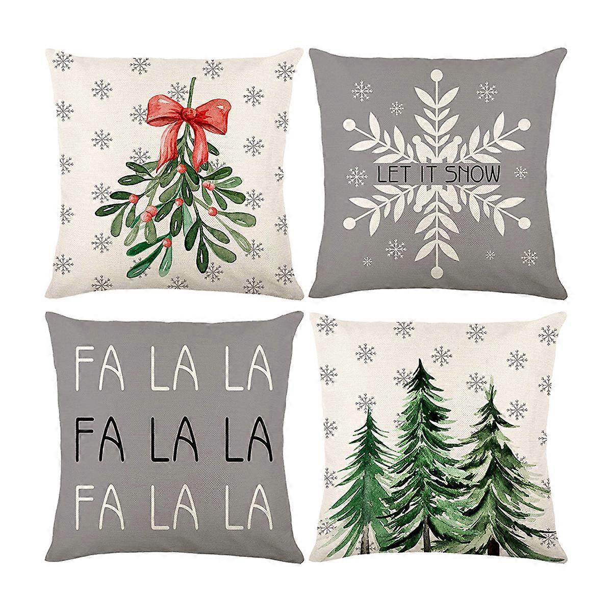 Capas de Almofada de Natal 18x18 Polegadas para Sofá-cama Sofá Decoração de Férias Conjunto de 4 (Cinza)