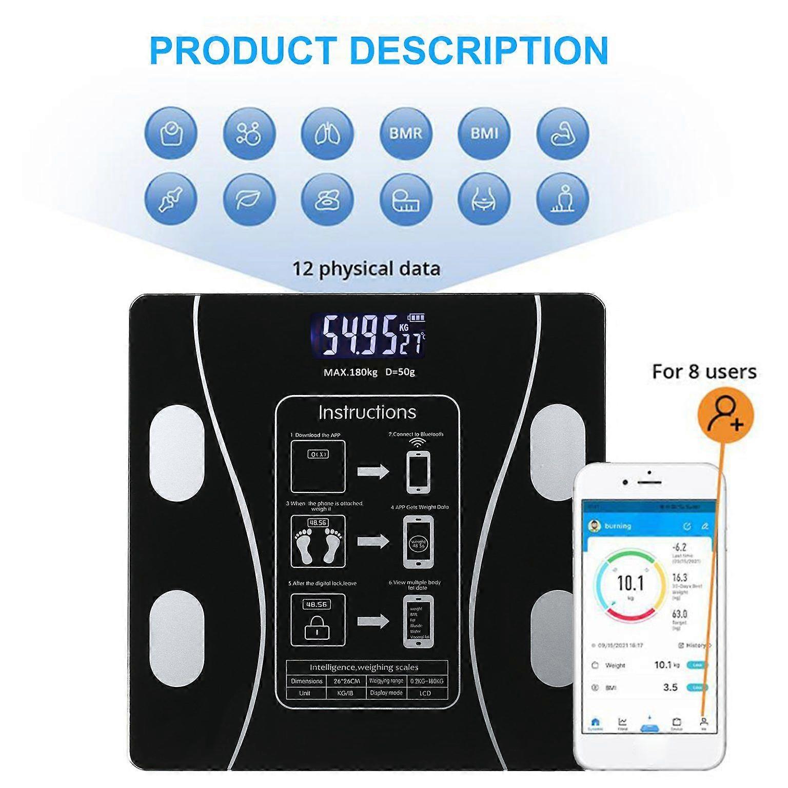 Smart Rechargeable Digital BMI Scale - Multi-Functional Body Fat Analyzer for Home Use
