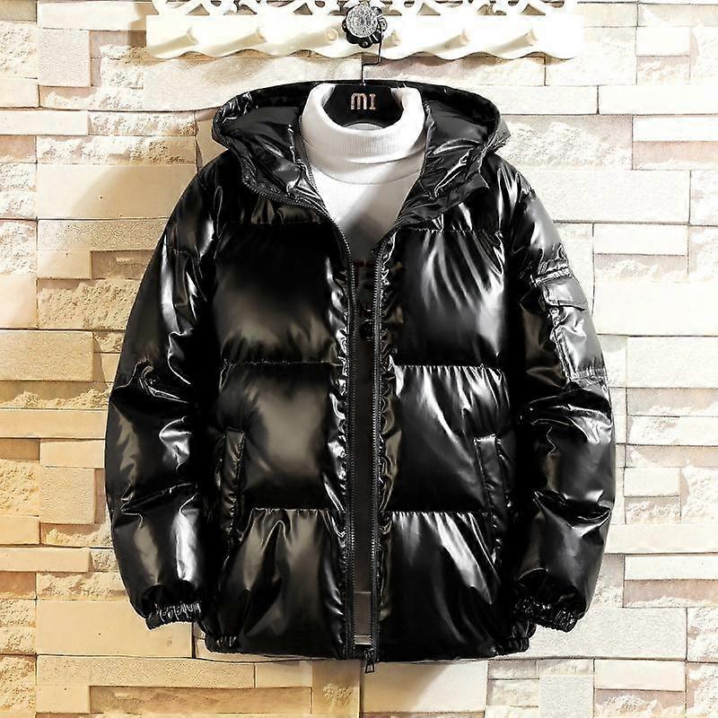 Winter Men's Cotton-padded Jacket Plus Velvet Thick Windproof Warm Down Jacket Shiny Trendy Hooded Short Jacket