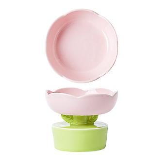 Pink Ceramic Cat Food Bowl Cute Flower Shape Large Capacity Neck Spine Protection Raised Pet Food Bowl for Cats Dogs Pets