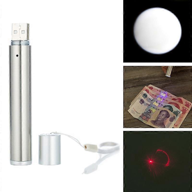 3 in 1 USB Rechargeable Flashlight Infrared Laser Pen Currency Detector Lamp Silver
