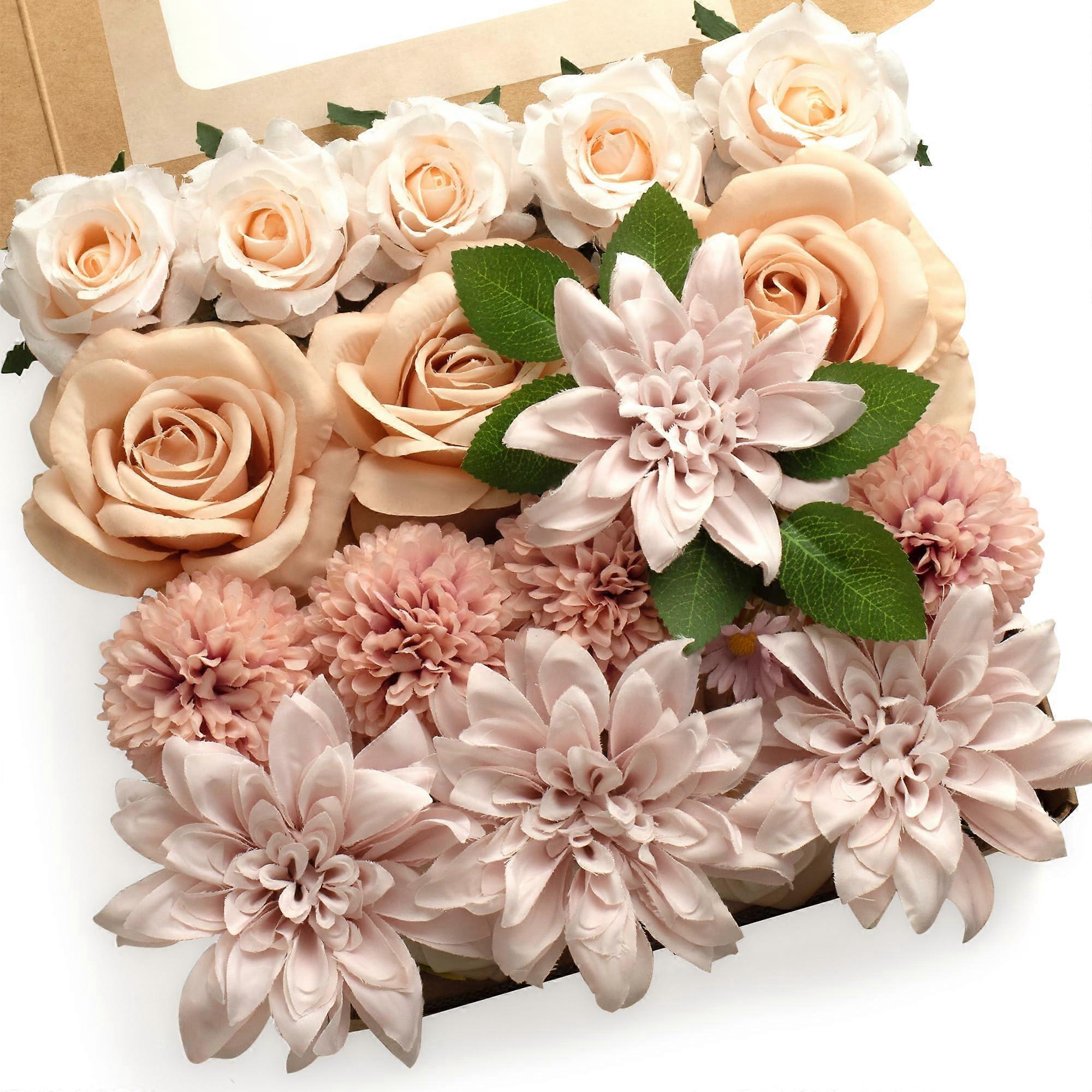 Artificial Flowers Combo Box Set for Wedding Bouquets, Silk Floral Arrangements, 10-Piece Mix, Realistic Looking, Multi-Color
