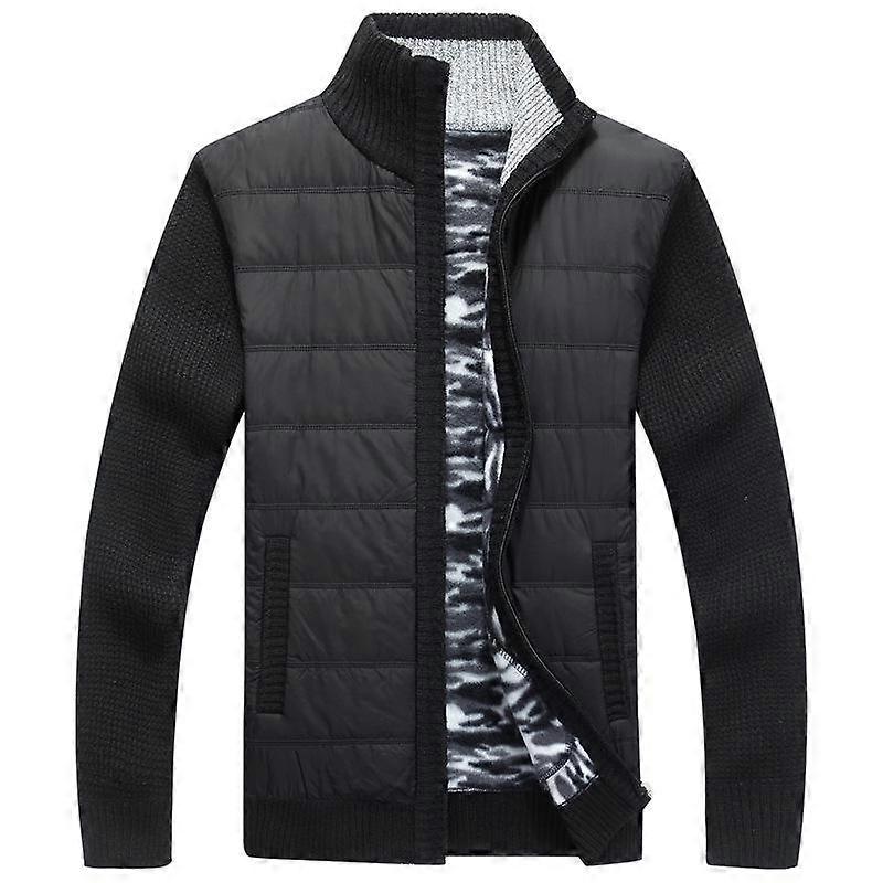 Winter Men's Warm Knitted Jacket with Plush and Thick Standing Collar Men's Loose Size Padded Cardigan