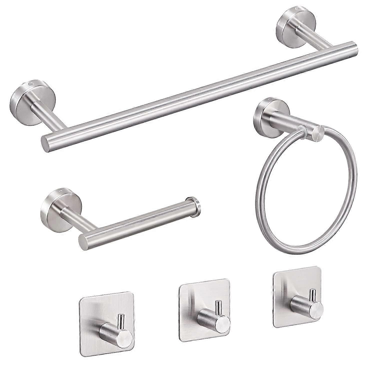 6 PCS Brushed Nickel Bathroom Hardware Set with Towel Bar and Hooks