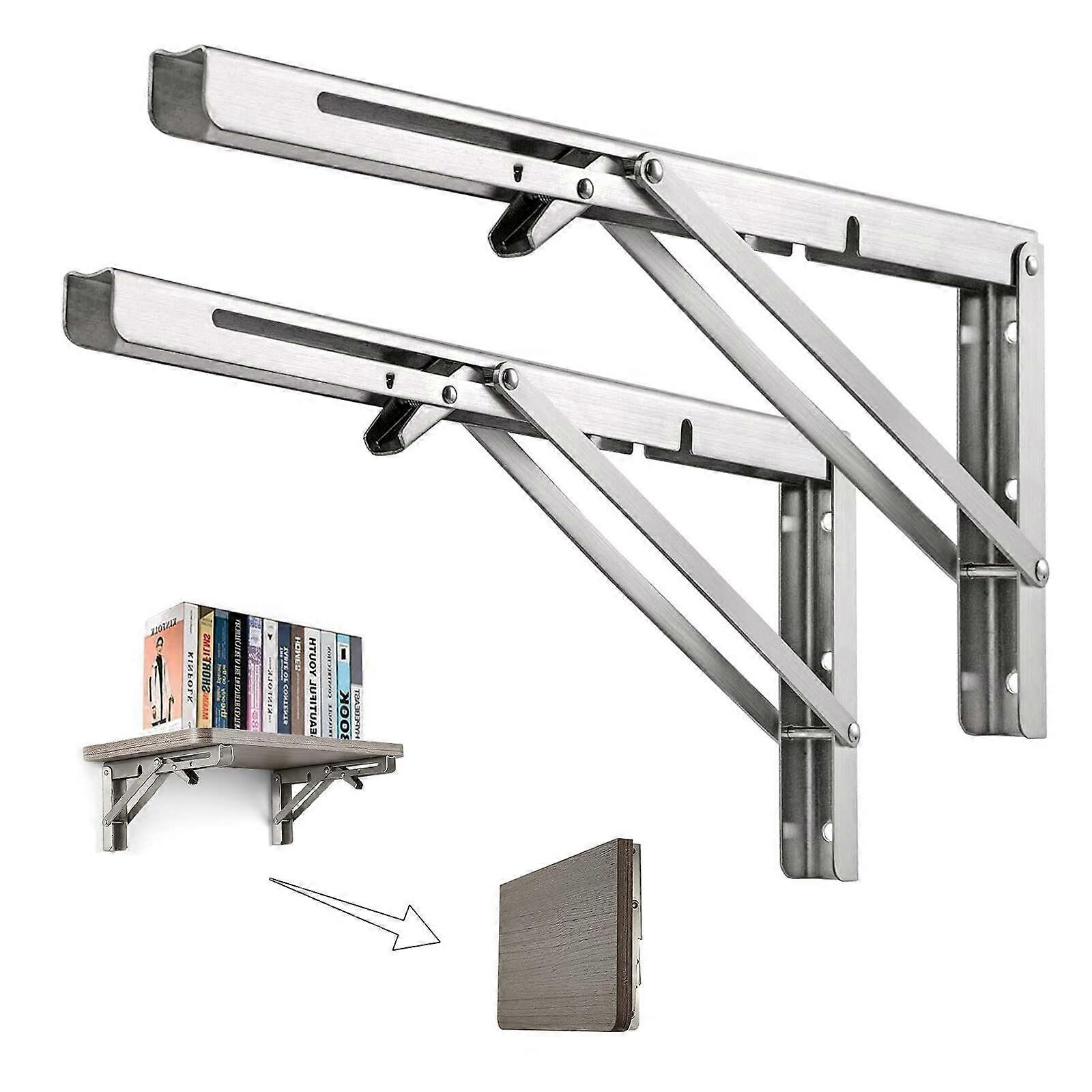 Folding Shelf Brackets, 2 Pcs Heavy Duty Stainless Steel Collapsible Shelf Bracket
