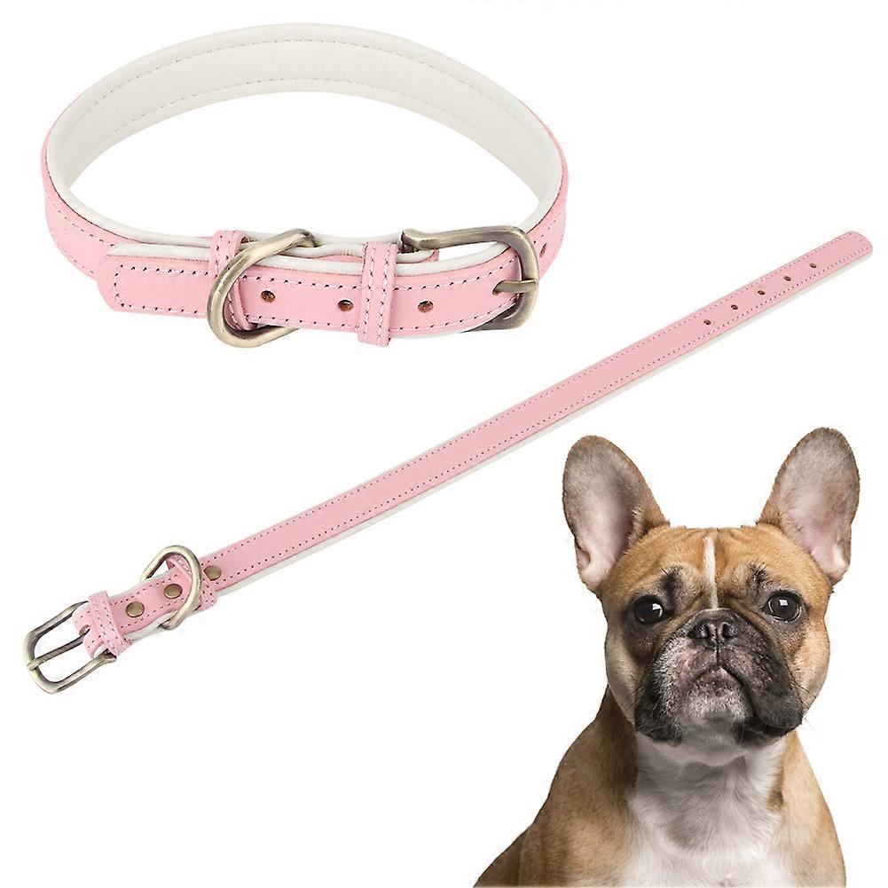 Artificial Leather Dog Collar with Bronze Metal Buckle for Small and Medium Dogs, Adjustable Neck Strap, Durable and Stylish