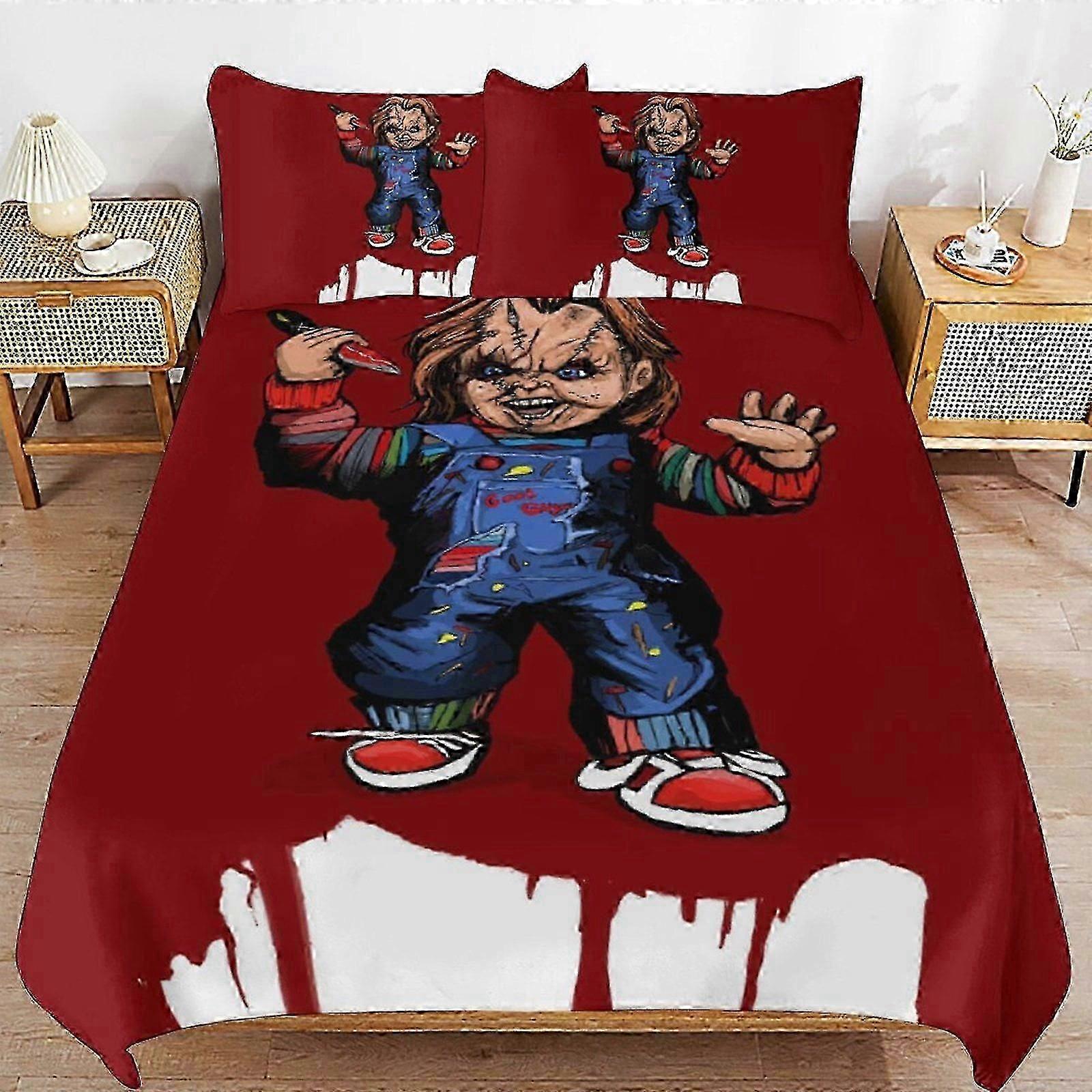 o2624 Lençóis Chucky Horror Movie Conjunto de capa de edredom, Conjunto de cama de 3 peças Conjunto de capa de edredom decorativo (1 capa de edredom e 2 fronhas) Lençol