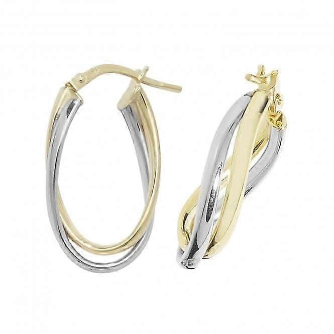 9ct Yellow & White Gold Oval Hoop Earrings ER1009