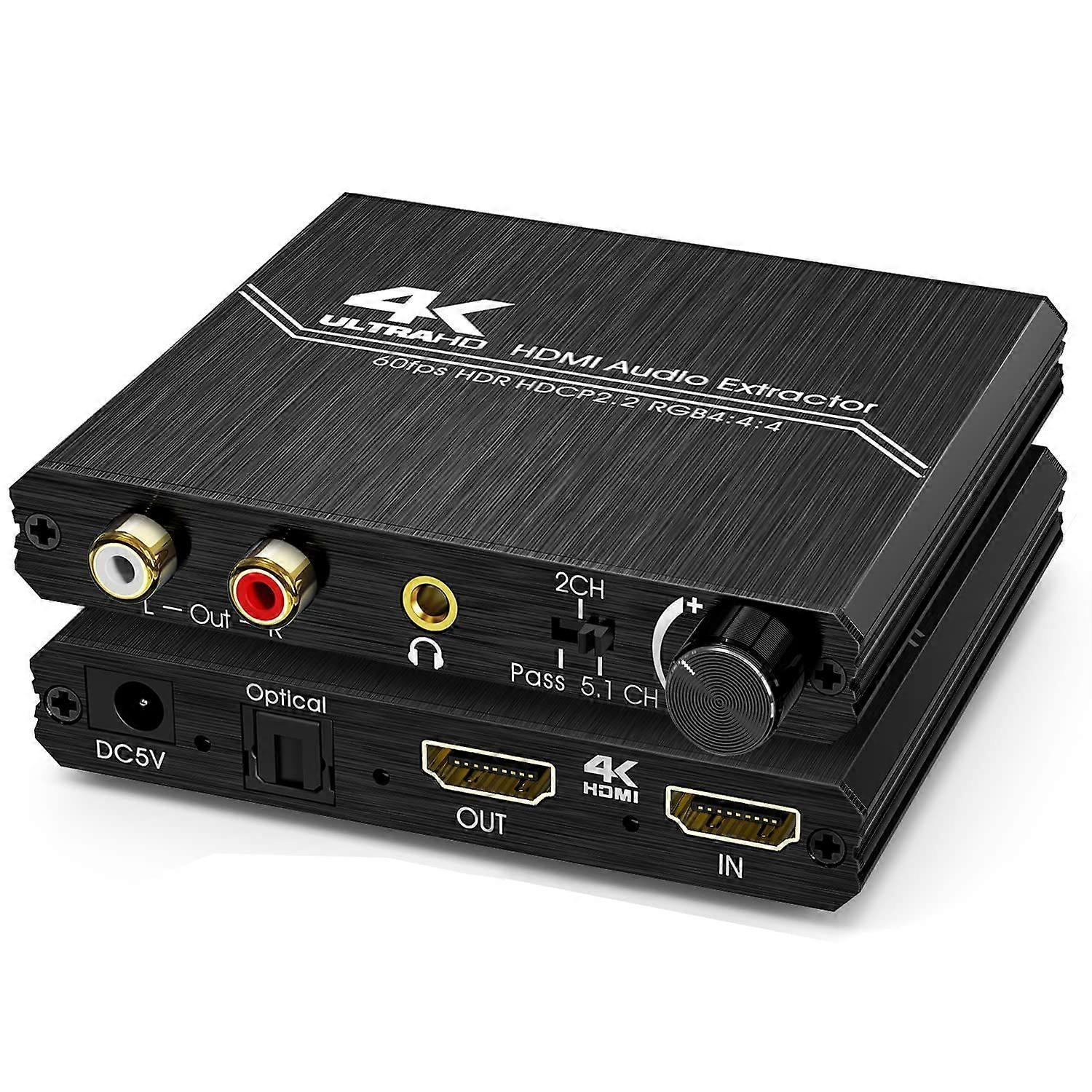 HDMI 2.0 Audio Extractor -4K HDMI to Optical Spdif Toslink 3.5mm AUX Stereo RCA L/R Audio Converter Support 4K @60Hz HDCP 2.2 HDR 3D YUV