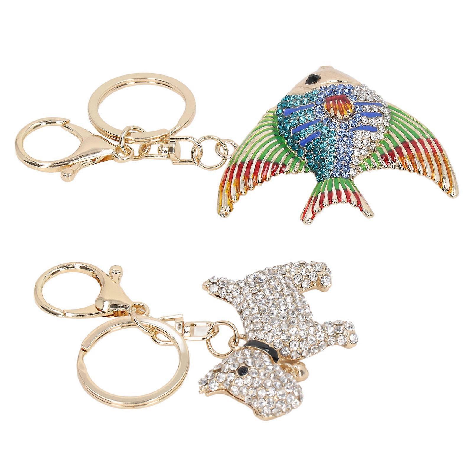 2Pcs Keychain Fish and Dog Elegant Rhinestone Vivid Colors Animal Keychains for Wallet Handbag Backpack