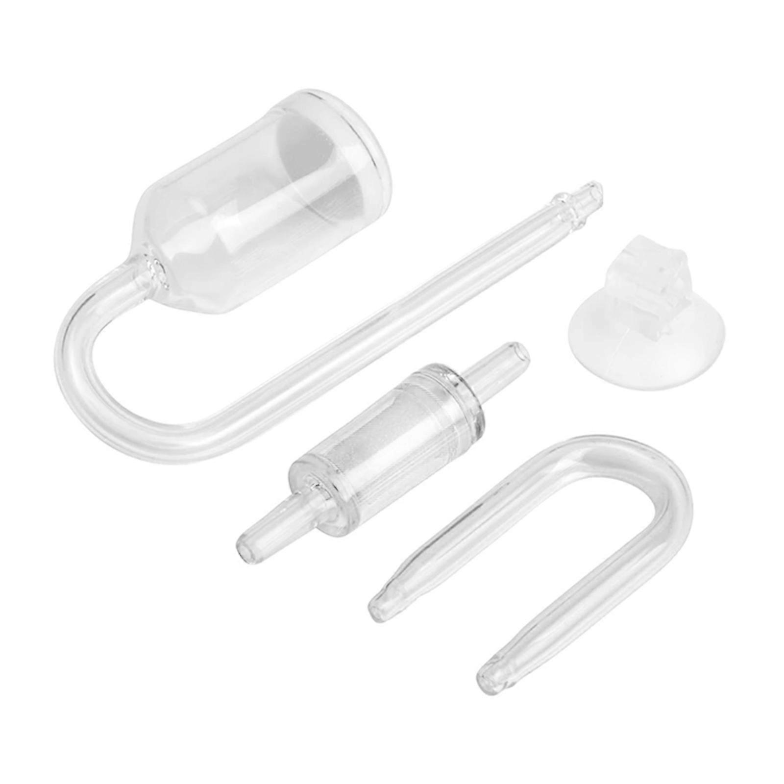 CO2 Diffuser Set for Aquarium Transparent for Nano Size Easy to Install with Suction Cup Check for Valve U Shape Glass T White