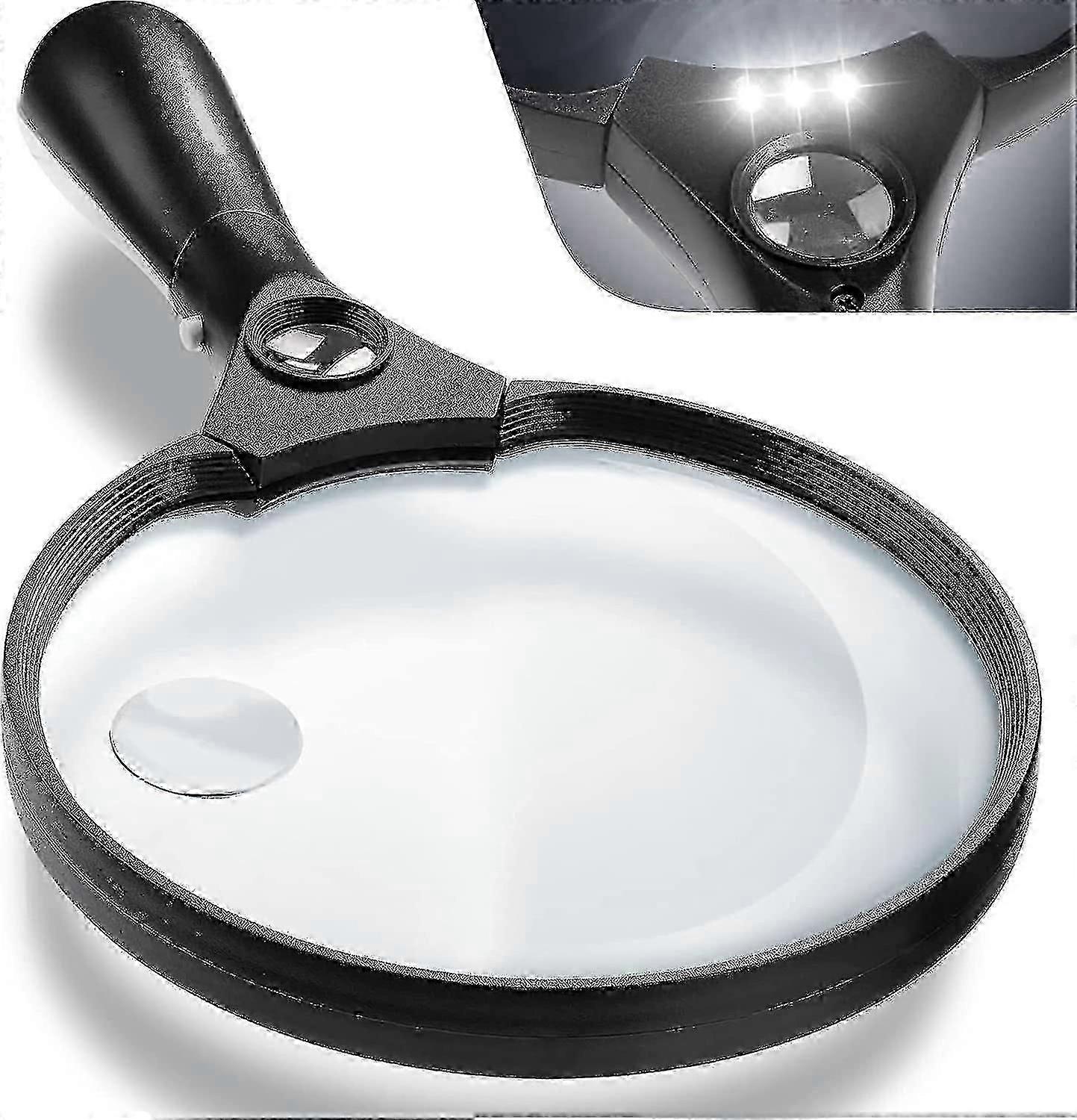 Extra Large Led Handheld Magnifying Glass With Light - 2x 4x 25x Lens Zoom Lightweight Shatterproof Magnifiers S202412279875