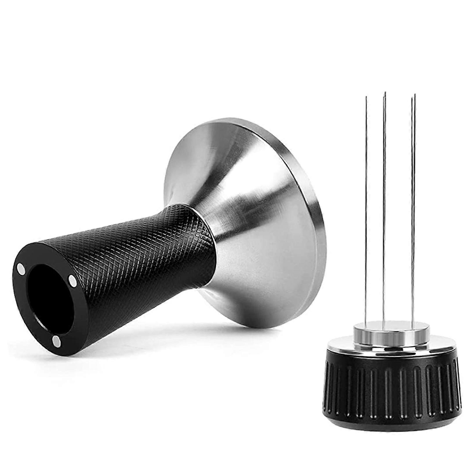 2-in-1 53mm Espresso Coffee Tamper with Stirrer, Curved Stainless Steel Base, Magnetic Coffee Distributor, Fits 54mm Portafilter Basket