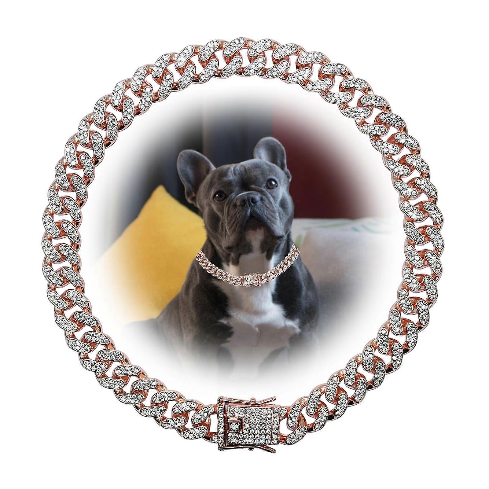 Diamond-studded dog chain collar for small medium large dogs 28in