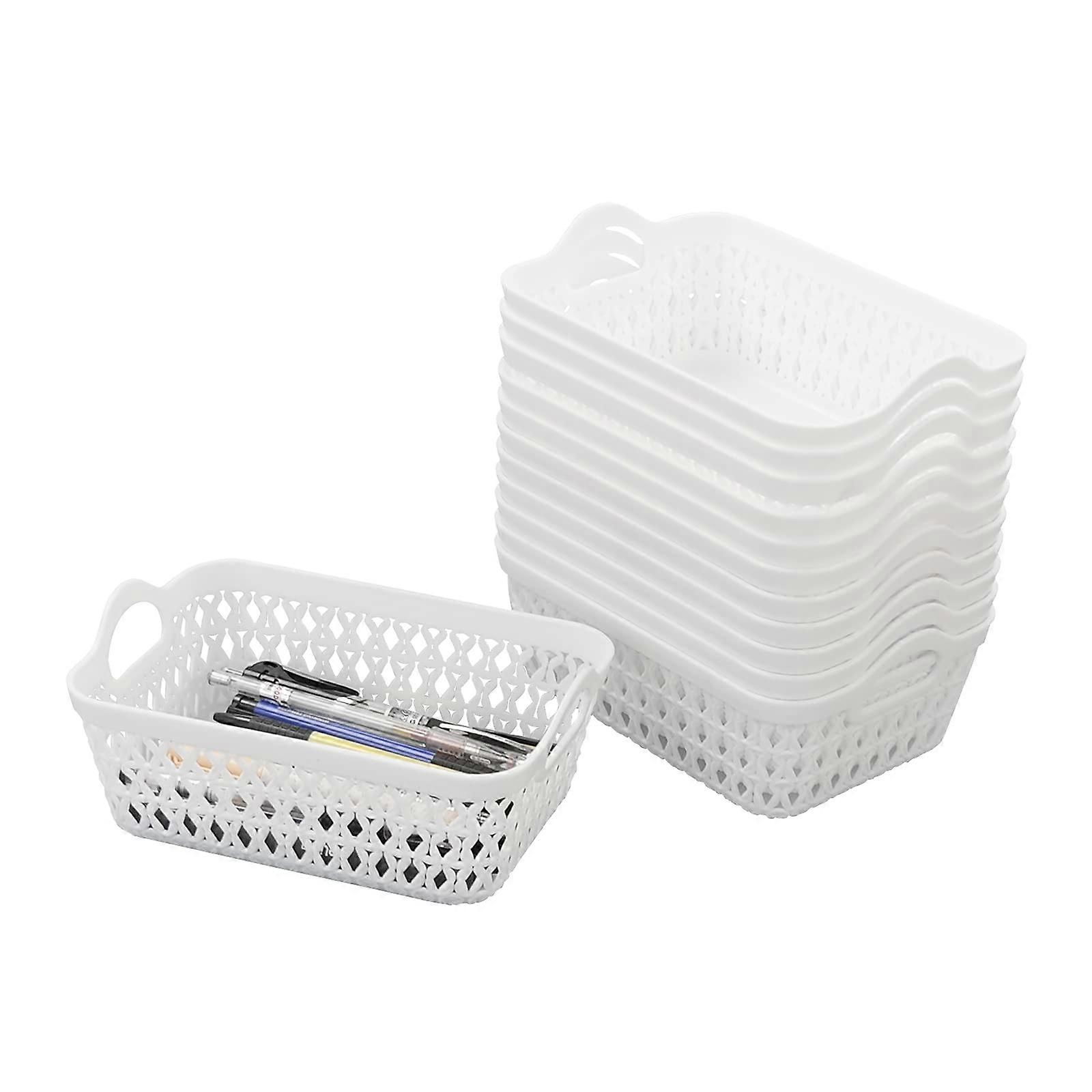 12 Packs Small White Storage Basket Tray, Rectangular Desktop Organizers for Home and Office Use