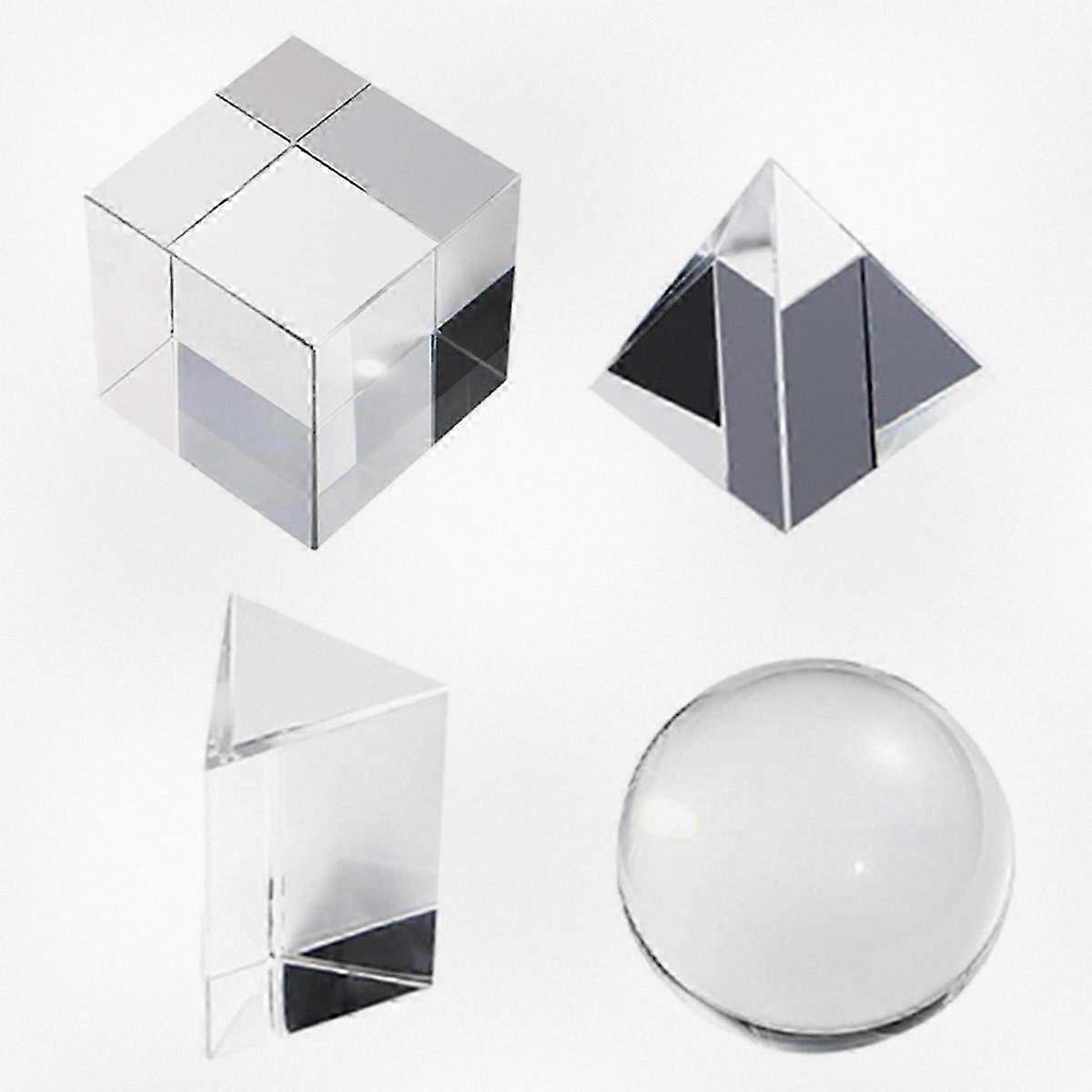 4 Piece Optical Crystal Photography Prism Collection with Ball, Cube, Triangle, and Pyramid for Teaching and Learning