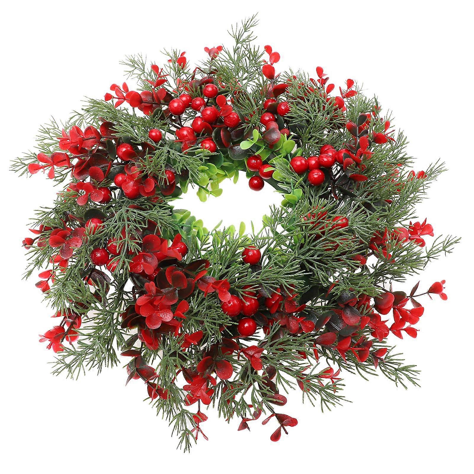 Wreath Front Door Wreath With Berries, Artificial Pine Garland, Green With Red Berries, 20 Inch
