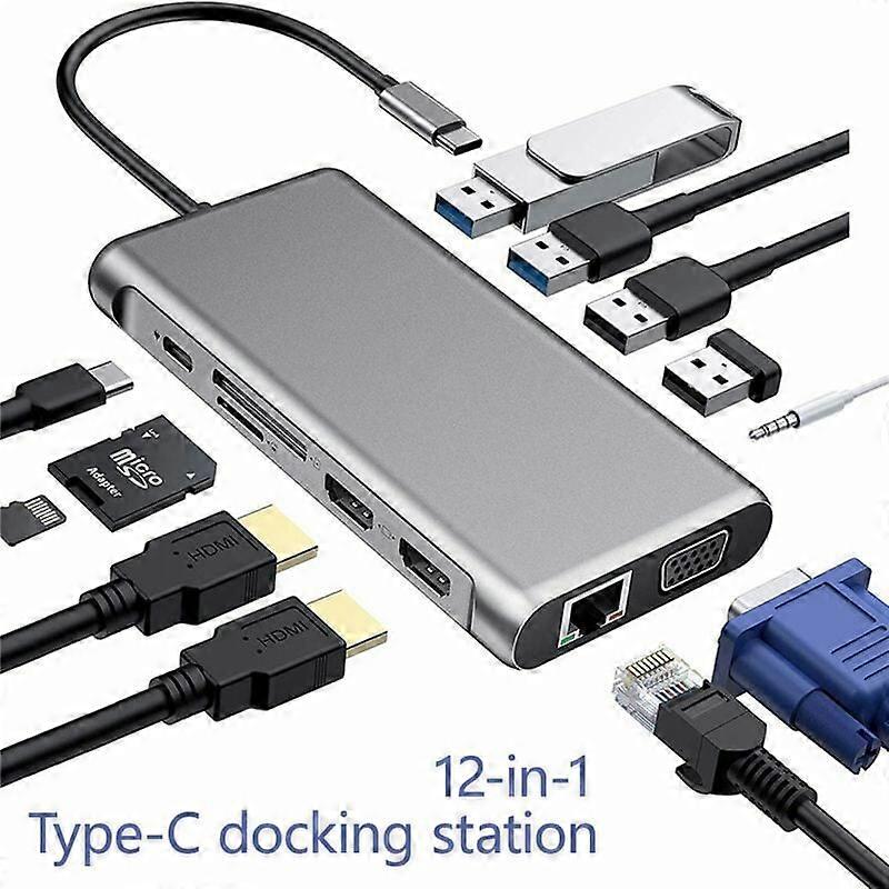 Neige-12 in 1 USB C HDMI Hub Multiport zu Dual HDMI I und VGA SD / TF Kartenadapter 4 USB-Anschlüsse Dual HDMI Dockingstation für MacBook