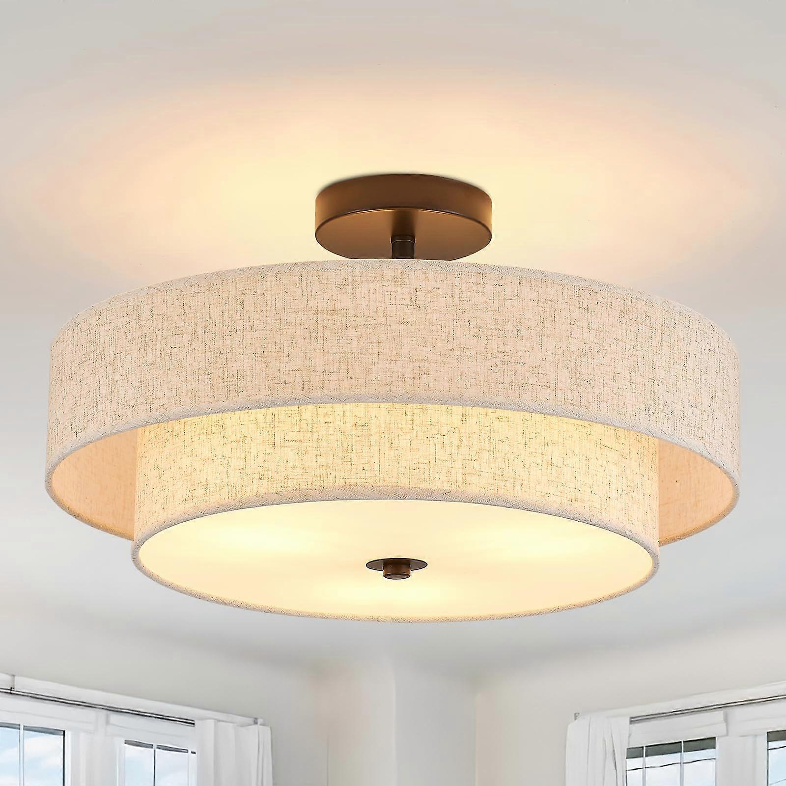 Modern Semi Flush Mount Ceiling Light 18' Modern 3-Lights Black Drum Ceiling Lighting Fixture