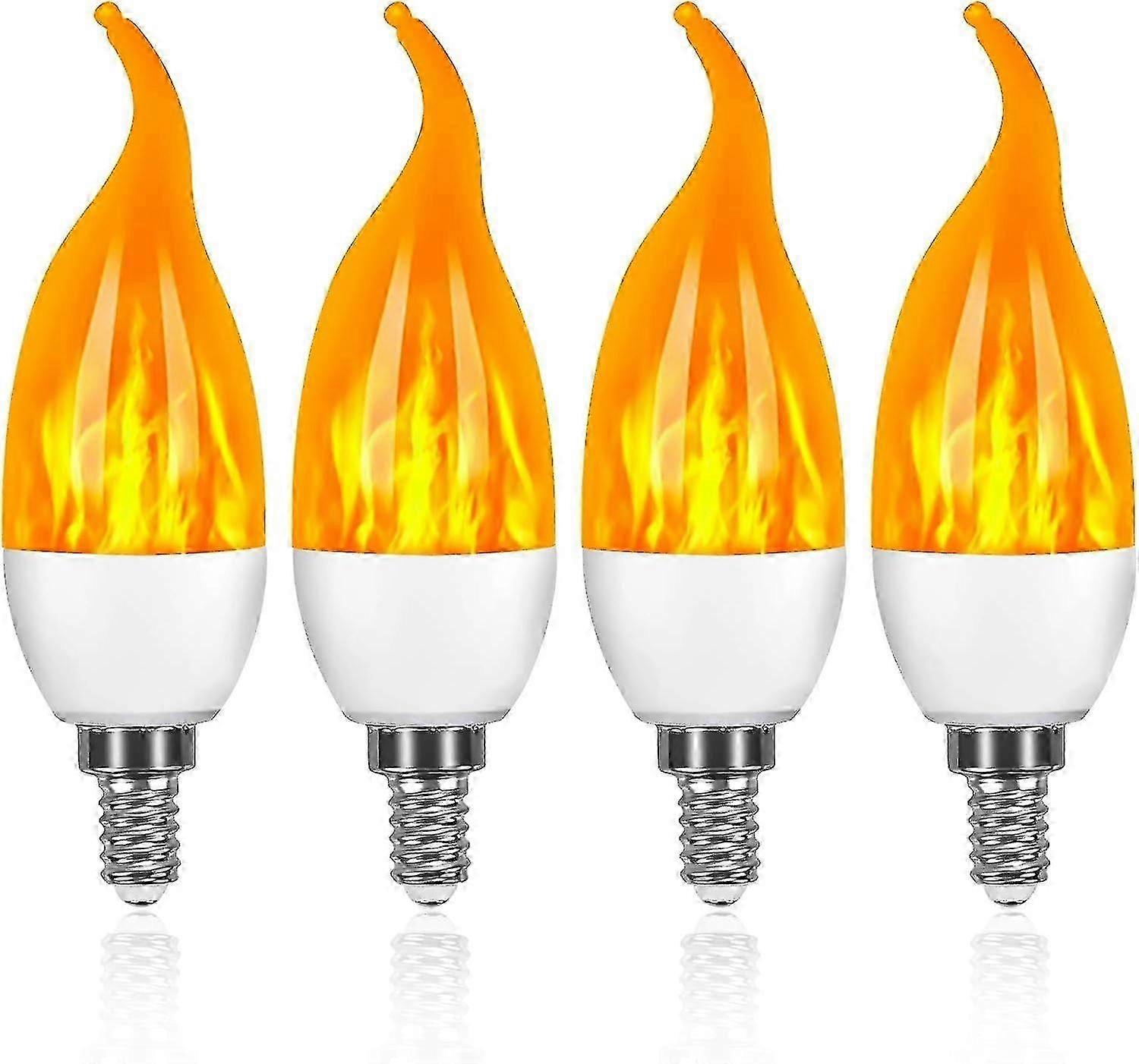 4-Pack 3W E14 LED Bulbs with Flame Effect and 3 Lighting Modes Decorative Lighting