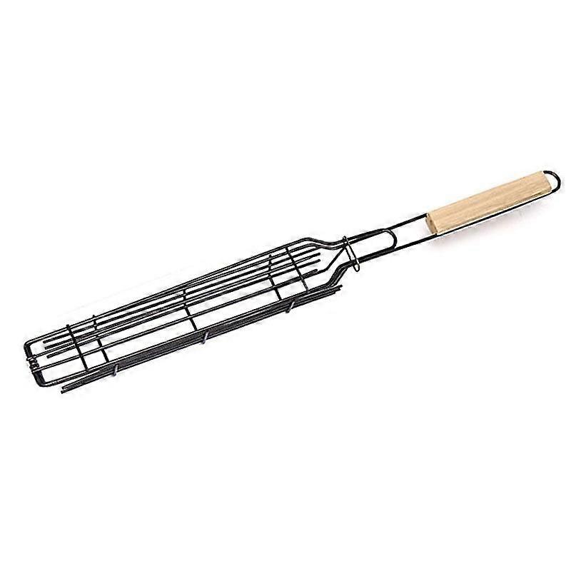 Barbecue Tools Sausage Grill Basket with Wooden Handle (Primary Color Handle)