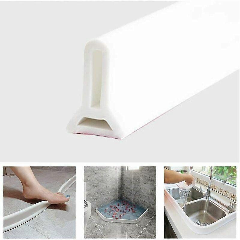 Foldable Silicone Waterproof Strip, Shower Threshold Water Dam Shutter, Bathroom Floor Seal Water Flow Stop (White,50cm)