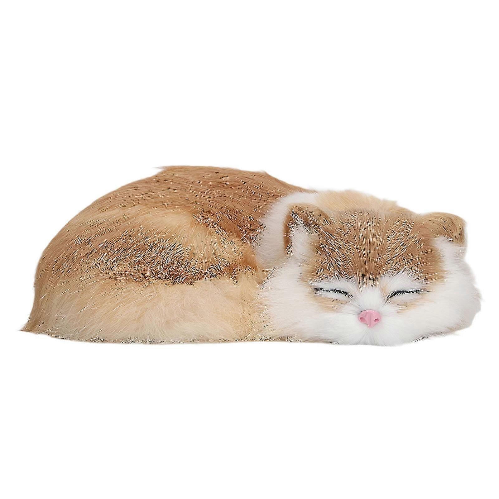 Sleeping Cat Figurine Realistic Fluffy Plush Decorative Model for Home Office