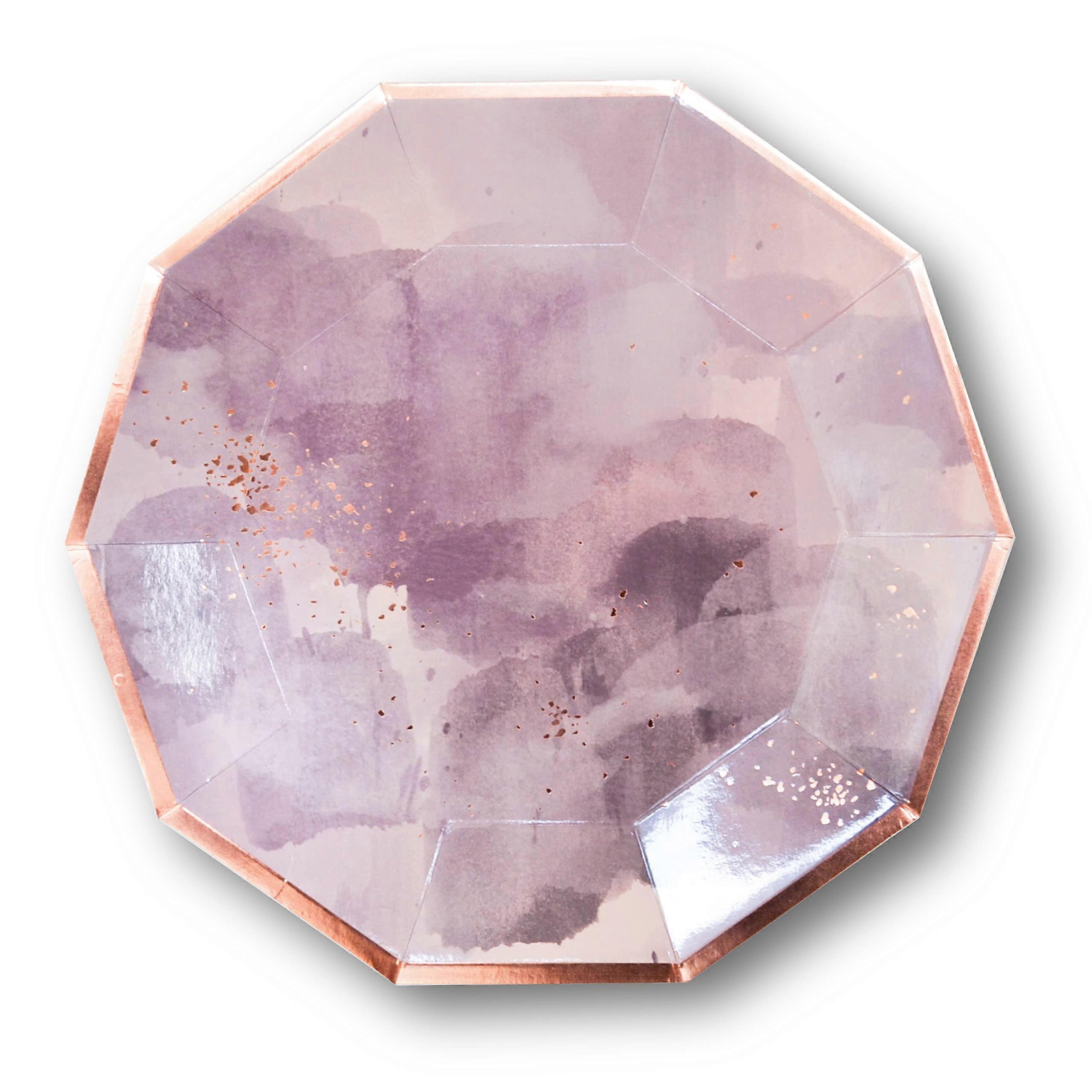 Amethyst Large Party Plates Set, 24 Ct, 9.75 Inch Disposable Dinnerware, Purple Watercolor and Rose Gold for Events