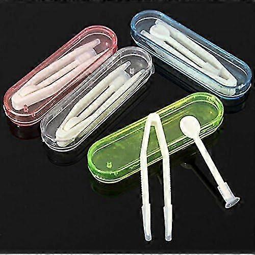 Mini Travel Plastic Contact Lens Box Holder Case Container + Tweezer Set - Convenient And Compact