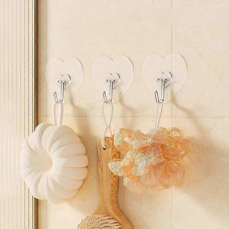 Transparent Self Adhesive Heart-shaped Hooks Door Wall Multi-Function Key Storage Hanger 10pcs