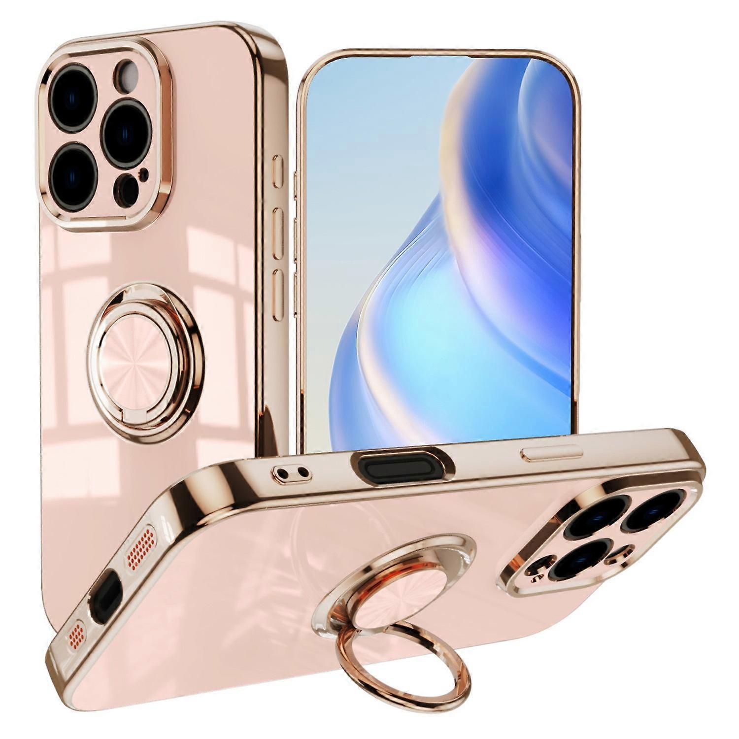 For iPhone 16 Pro Max Case Precise Cutouts 6D Electroplating TPU Phone Cover with Ring Holder