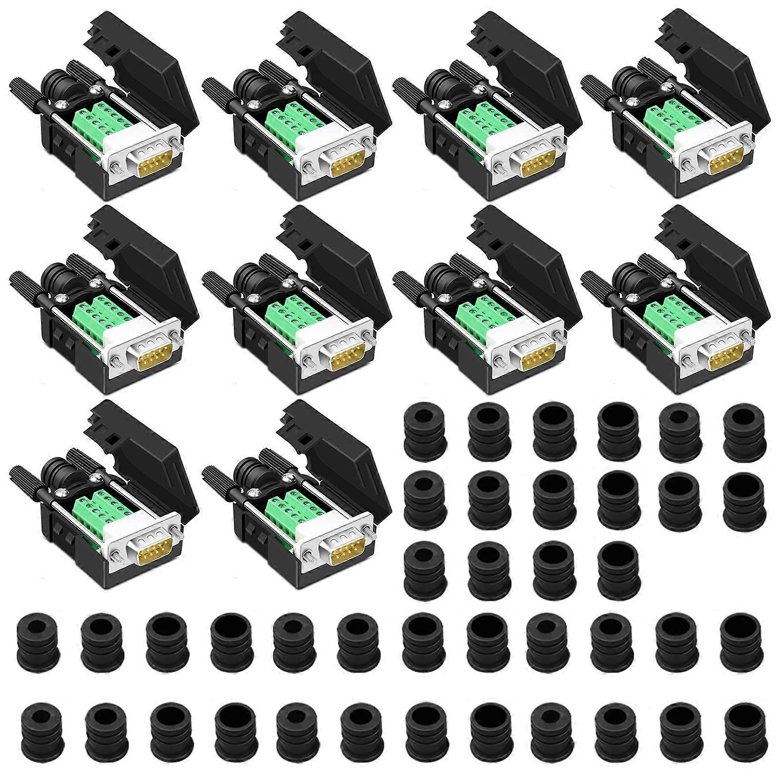10 PCS Solderless DB9 Male Breakout Connector Serial to 9-pin Port Terminal Adapter Breakout Board with Case