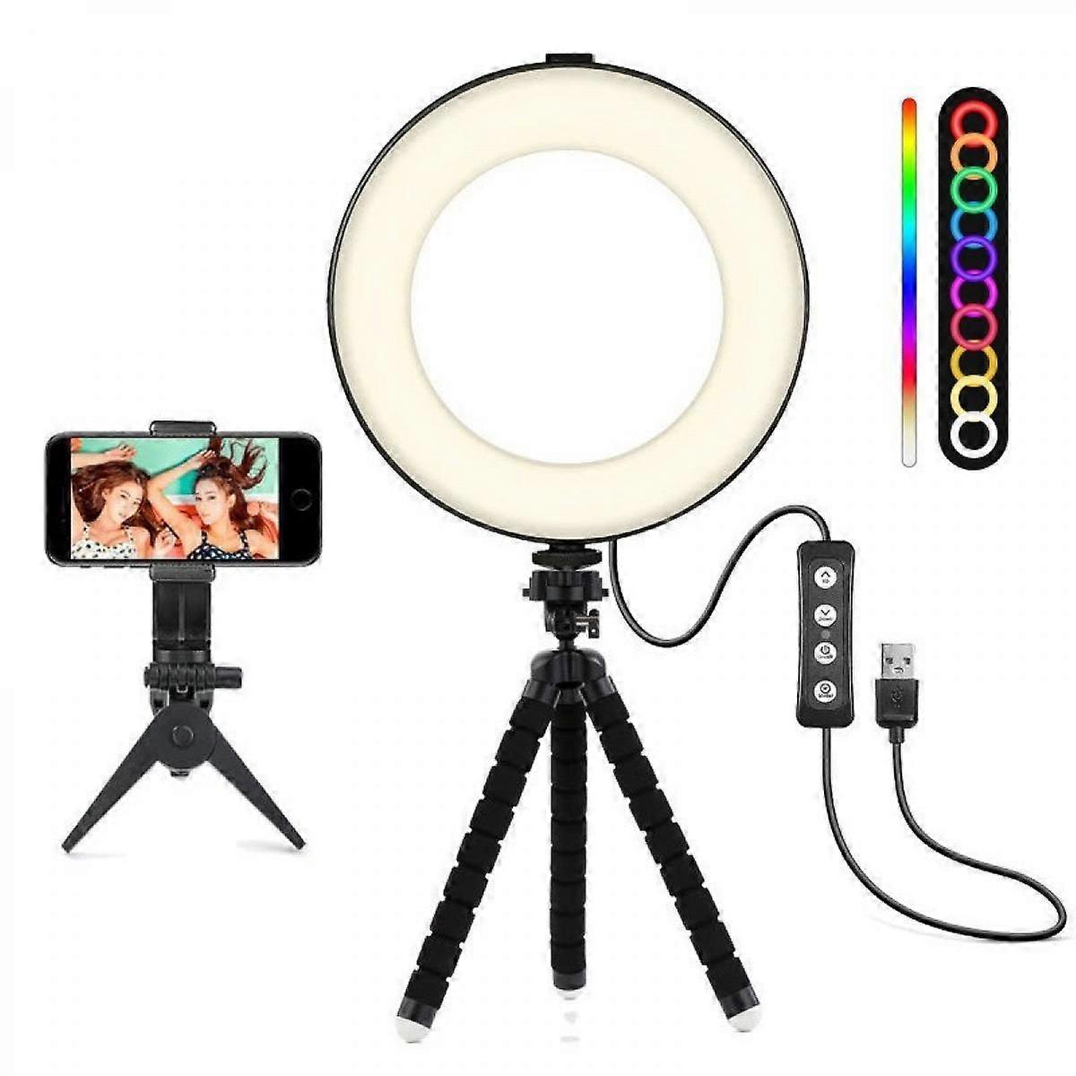 6" Selfie Ring Light With Tripod Stand ,dimmable Desktop RGB Led Lamp Camera Ringlight