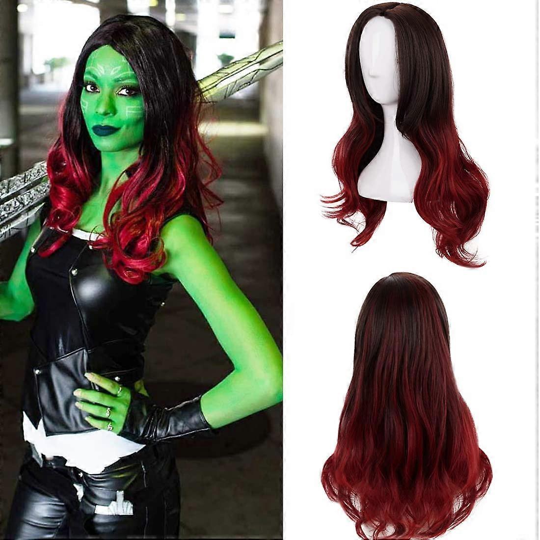 Cosplay Wig Two Tone Ombre Red Color Natural Wave Synthetic for Wigs Halloween Costume Wig with Middle Part for Women