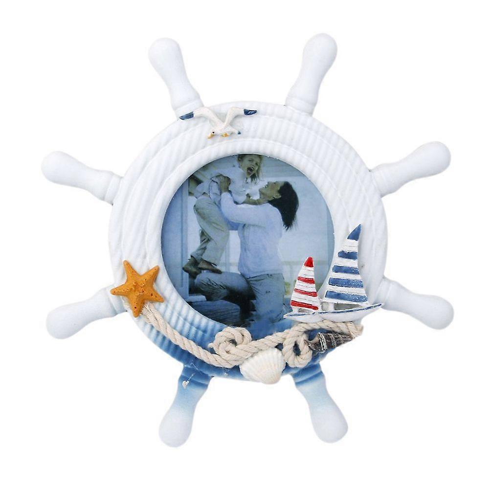 Nautical Mediterranean Style Nordic Handcrafted Wooden Rudder Sailing Boat Photo Frame Steering Wheel