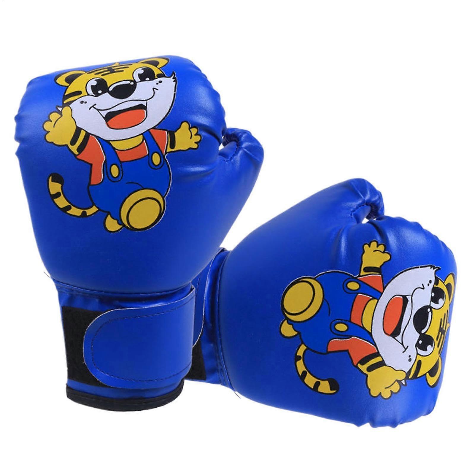 Boxhandschuhe Für Jungen - PU-Leder Trainingshandschuhe Mit Cartoon-Muster In Blau, Atmungsaktive Handschuhe Für Kinder Boxing
