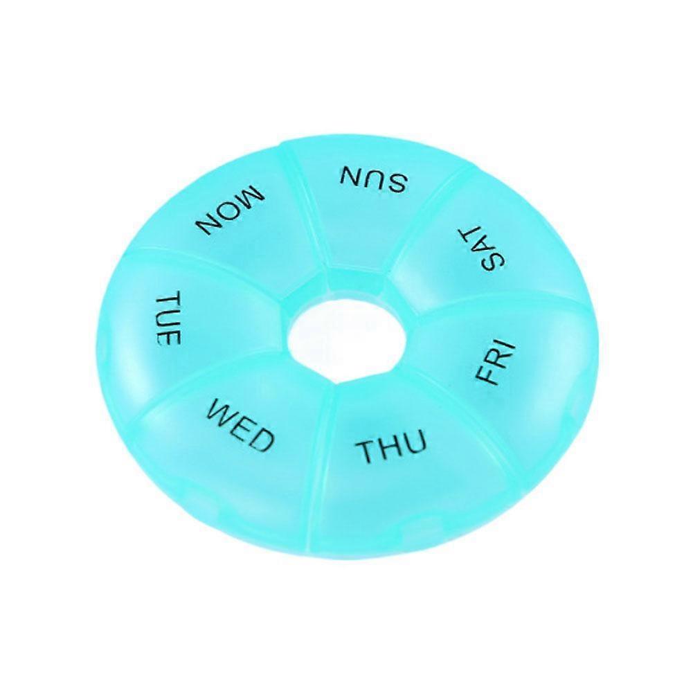 Cyan (G)$Round rainbow small medicine box portable seven-day 7-grid portable medicine box travel compartment medicine storage box