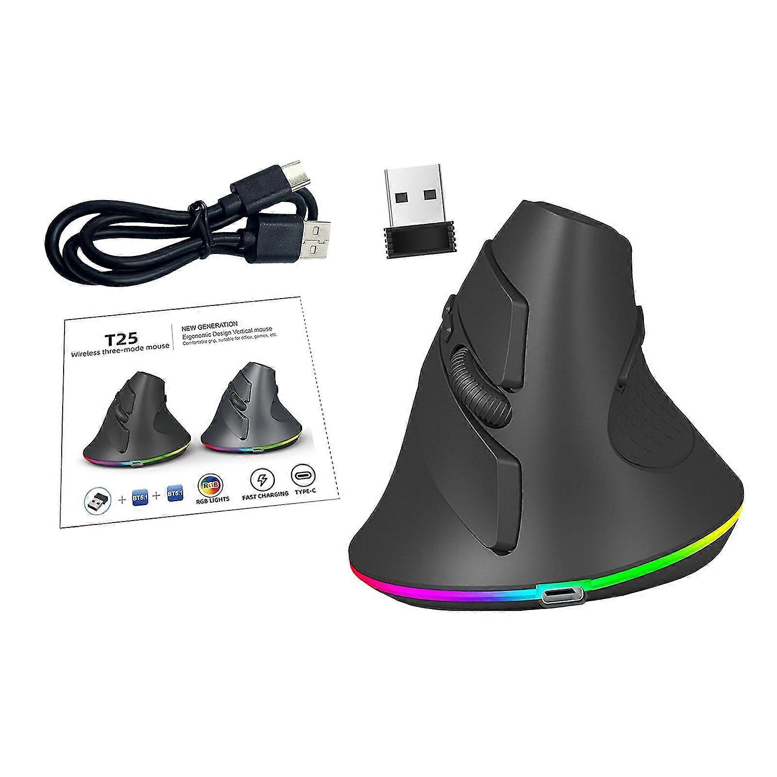 Rechargeable Ergonomic Cordless Vertical Mouse with Silent RGB Lights, Ideal for Desktop PC and Laptop Use