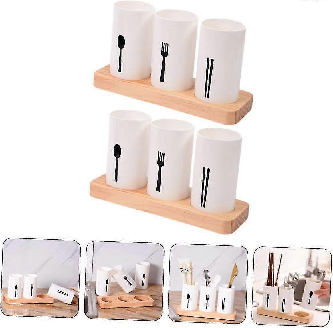 2 Stylish Tray Utensil Holders - Kitchen Draining Organizer Set
